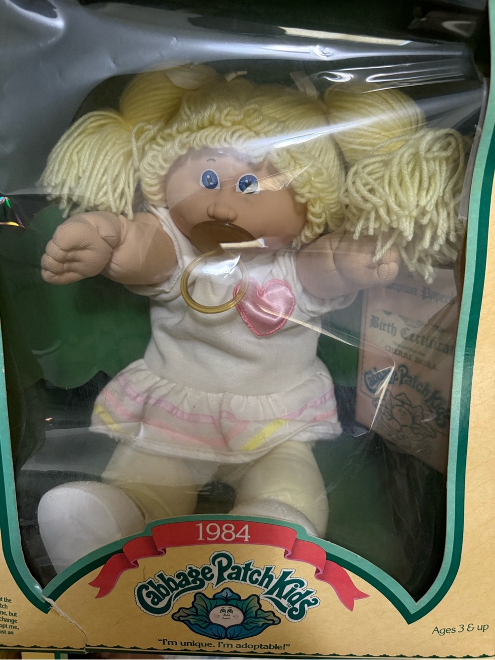 Cabbage patch kid Blonde Baby Doll with Pacifier - Yellow